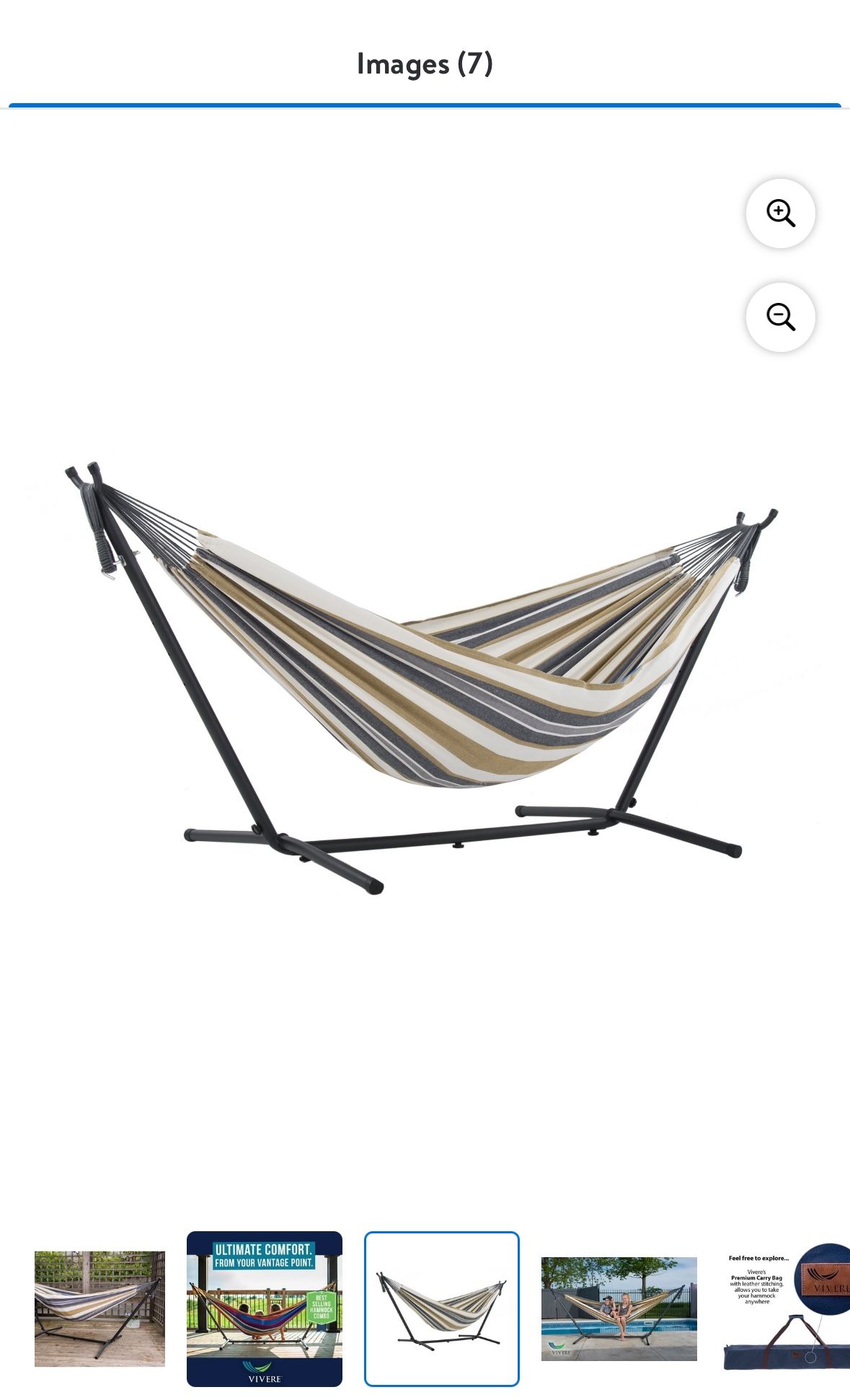 Vivere Hammock with Stand Combo - Deluxe Natural with Fringe - Brown