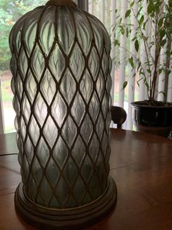 Mid Century Cage Blown Glass Lamp