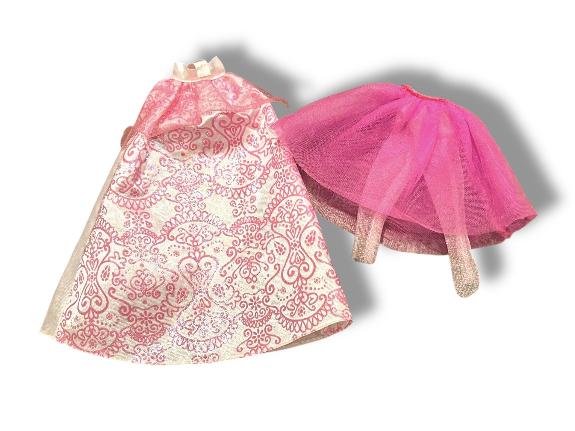 BARBIE DOLL CLOTHING FASHION LOT OF 2- Dark PINK GLITTER SKIRTS- Ballet Tutu