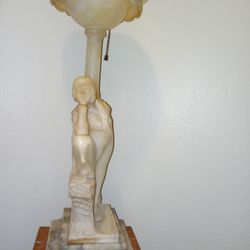 Antique Italian Alabaster Table Lamp , Works, Missing Top Globe , Approx 22" High