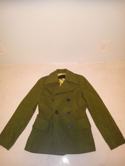 Banana Republic Women's Green Wool Blend Long Sleeve Double Breasted Pea Coat 
