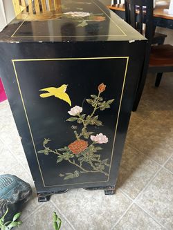 Chinese Black Lacquer Cabinet with Stones
