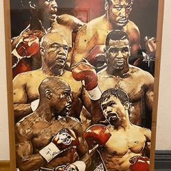 Boxing Legends Portrait – Leonard, Frazier, Foreman, Tyson, Mayweather, Pacquiao - Framed 38x26”