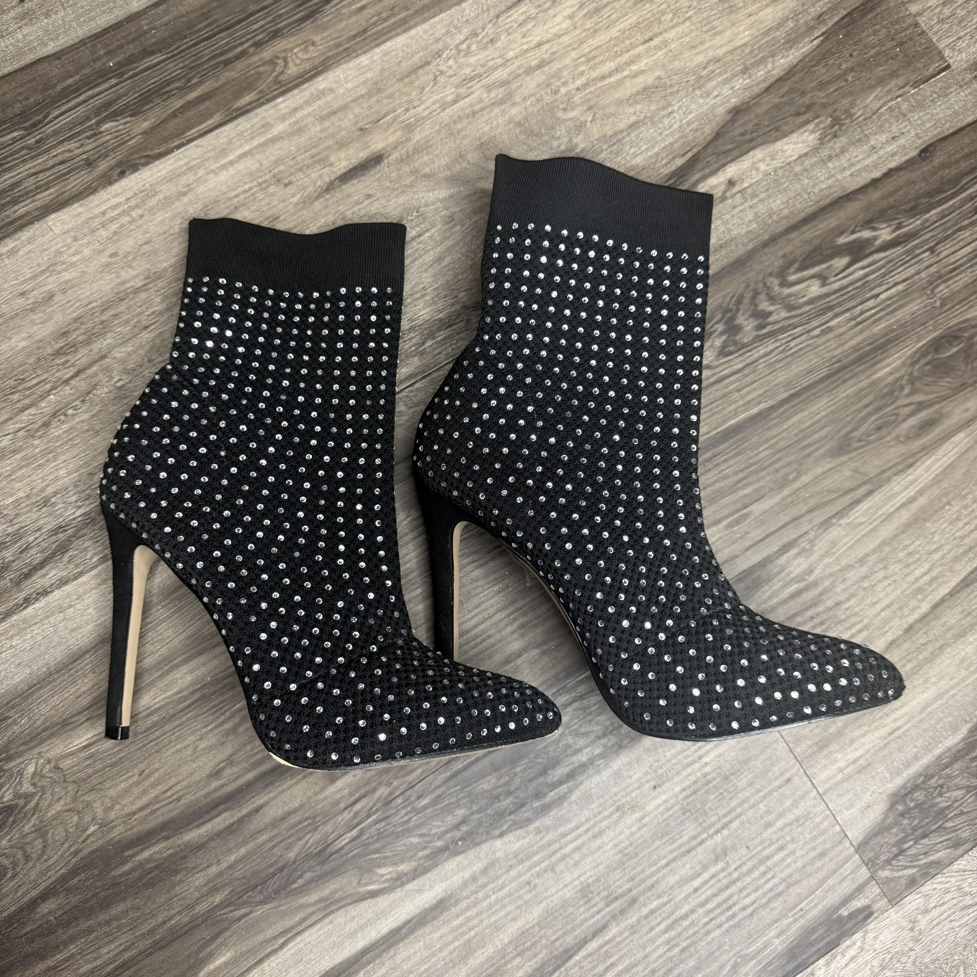 Catherine Malandrino Black Heeled Boots with Silver Studs