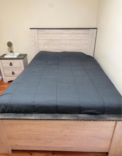 Queen bed with night stand and mattress