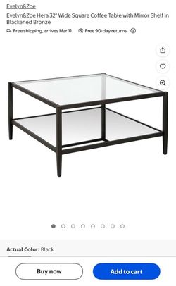 Evelyn&Zoe Hera 32" Wide Square Coffee Table with Mirror Shelf in Blackened Bronze