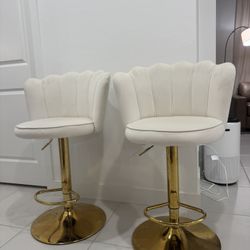 Guyou Swivel Adjustable Bar Stools Set of 2, Velvet Counter Height Barstools with Petal Back and Gold Footrest, Modern Counter Bar Height Stool Chairs