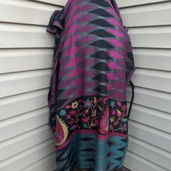 Black, pink, blue authentic woven Kani SHAWL, STOLE, WRAP 31 x 83”. NWOT!