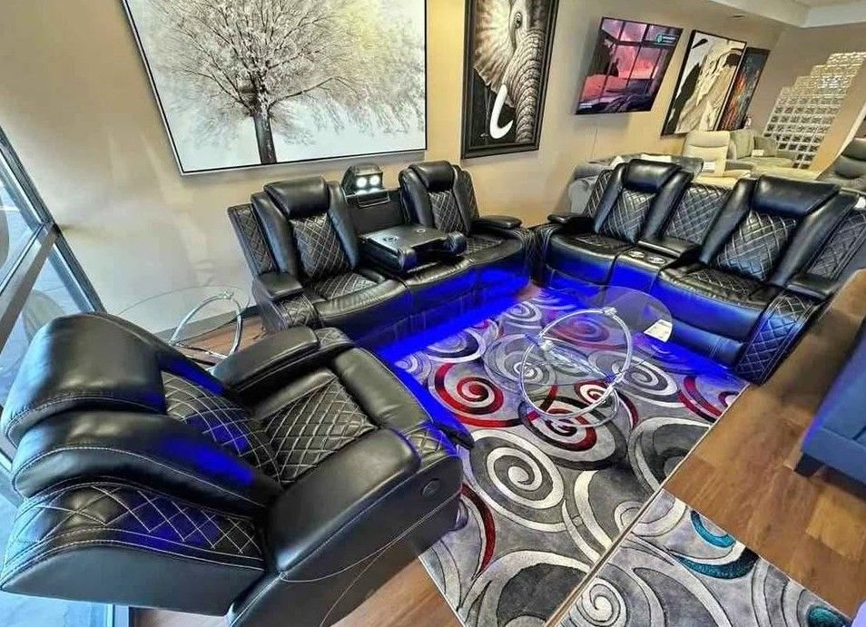 Black 3 piece reclining sofa set ( sofa +loveseat +  chair )