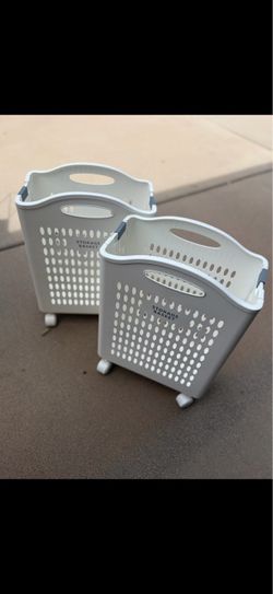 Rolling Plastic Storage Laundry Baskets Set of 2