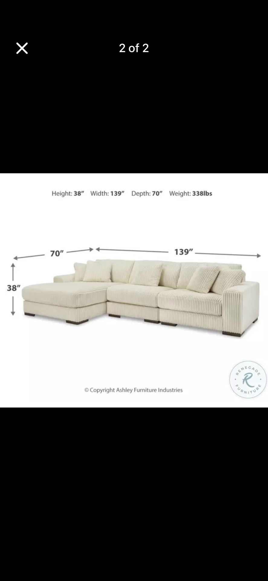 Ashley IVORY  3-Piece Modular Sectional with Chaiseu