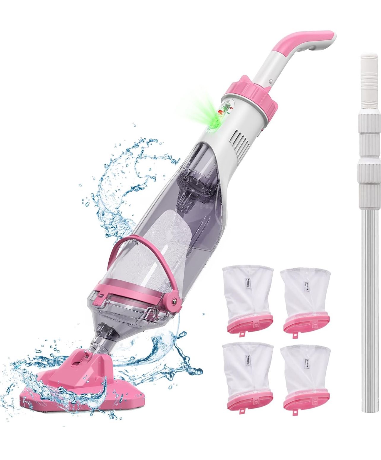Pool Vacuum with Telescopic Pole, (2024 Upgraded) Pool Vacuum for Above Ground Pool, 60 Mins Running Time, Handheld Pool Vacuum, Powerful Suction up t