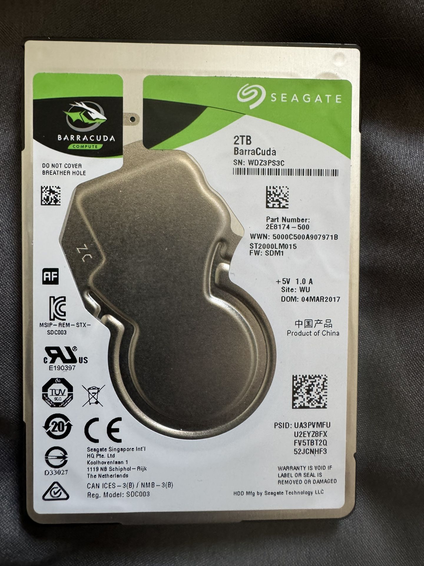Seagate BarraCuda 2TB Internal 5400RPM 2.5 in. HDD (ST5000LM000) 15mm - WORKS