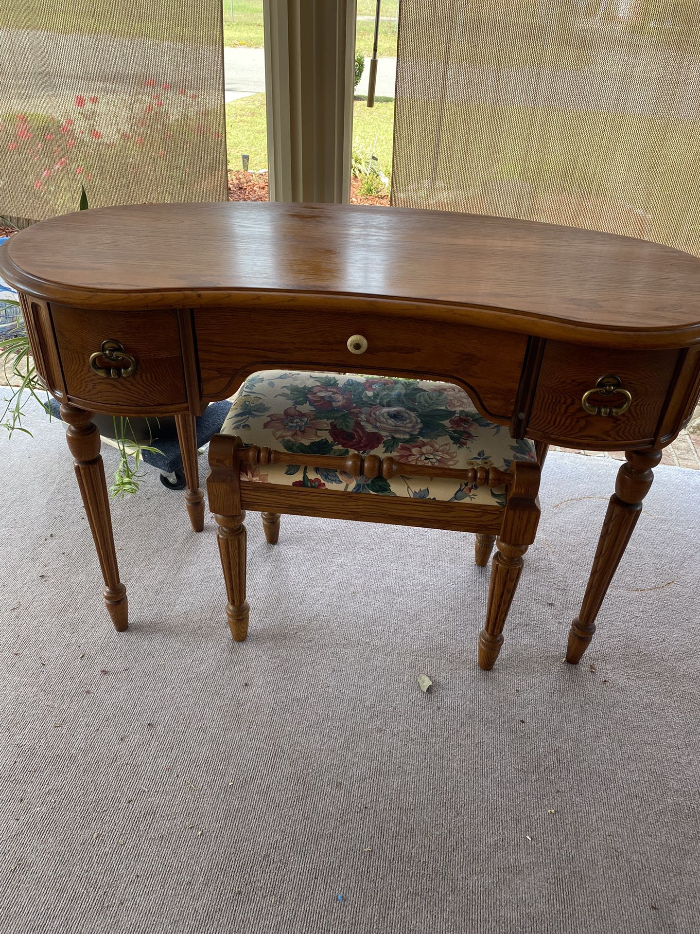 Vintage Vanity Desk  Solid Oak