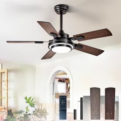 42" Ceiling Fan with Light and Remote Black/Brown Indoor Outdoor Patio