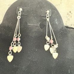 Never Use Lovely Heart Shape with Pink Rhinestones Dangle Earings