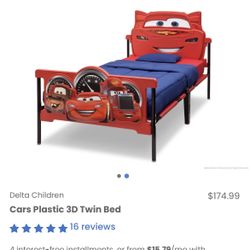 Disney pixar cars plastic twin bed (with mattress & extra stickers)