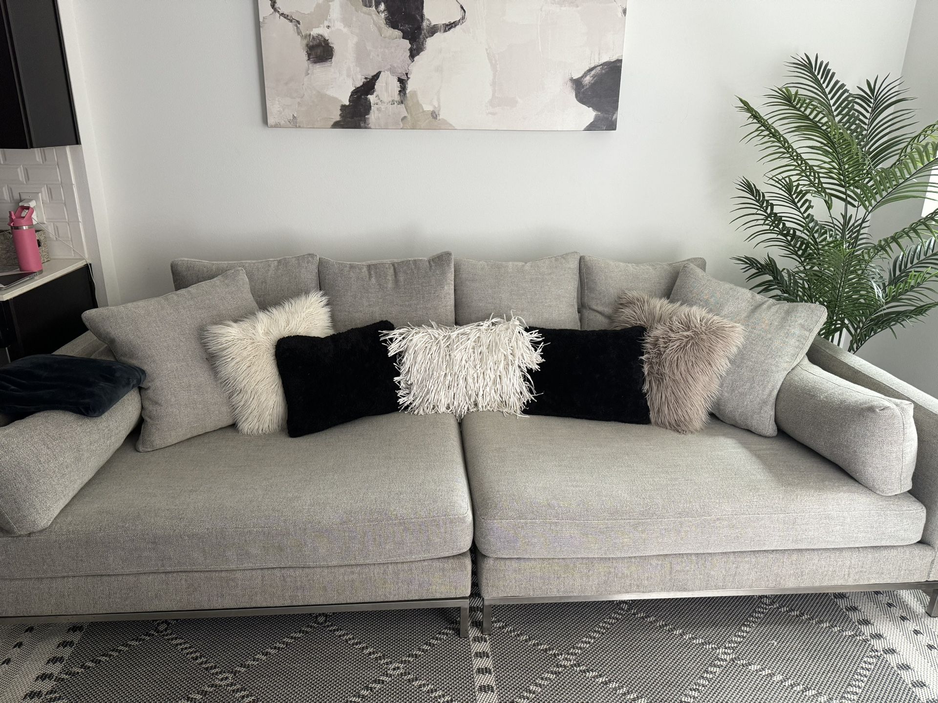 Z Gallerie X-Large Gray Couch & Pillows 