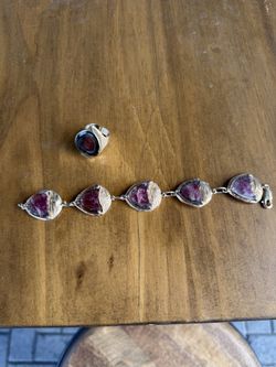 14k Gold Ring And Bracelet Set With Watermelon Tourmaline
