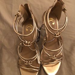 Gold strappy shoes (size 9)