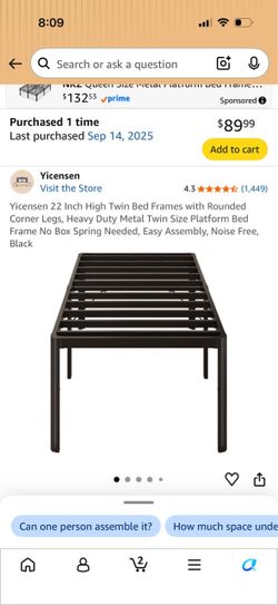 22” high twin bed frame + mattress