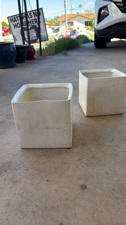 2 white ceramic pots