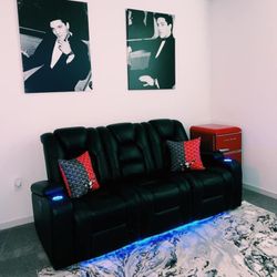 Black Leather Recliner Couch 