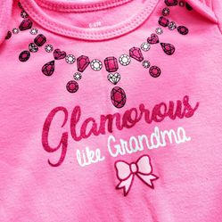 ✨BABY GIRL 6-9 MO PINK ONESIE GLAMOROUS LIKE GRANDMA ✨