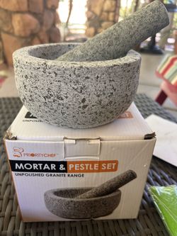 PriorityChef Mortar and Pestle Set Unpolished Granite NEW 5.5 diameter