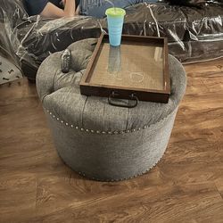 Storage Ottoman w/ Glass Tray