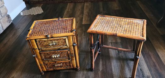 Rattan chest and side table