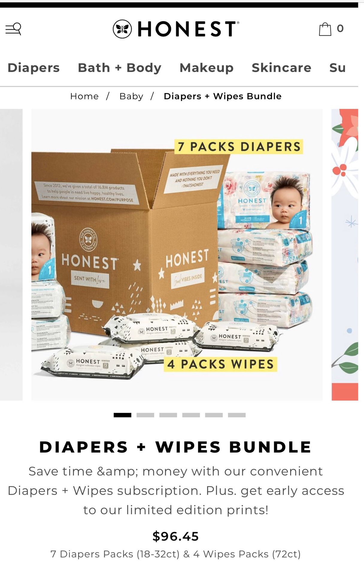 Honest brand Newborn size Diapers + Wipes Bundle