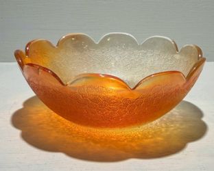 Vintage Marigold Carnival Glass Crackle Bowl Scalloped Edge