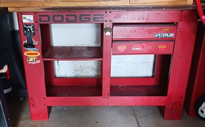 #1 USED WATERLOO METAL WORKBENCH W/DRAWERS, SHELVES, PEGBOARD BACK, BOTTLE OPENER & SHOP LIGHT