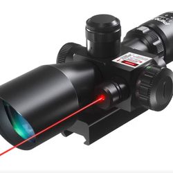 Pinty 2.5-10x40 Red Green Illuminated Mil-dot Tactical Rifle Scope with Red Laser Combo - Green Lens Color
