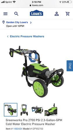 Pressure Washer Greenworks Pro 2700 PSI 2.3 Gallon electric