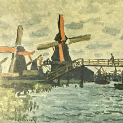 WINDMILLS AT ZAANDAM Claude Monet Fine French Art Print COA Original Vintage  Certificate of Authenticity 1950’s Japan Printed Antique Collectible Fra