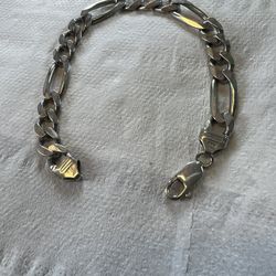 925 Silver Figaro Bracelet 8" Long  8mm Width  24.5g