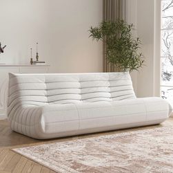 White Boucle Togo-Style Sofa