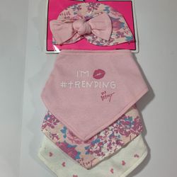 Betsey Johnson Dribble Bibs & Bow Hat Set