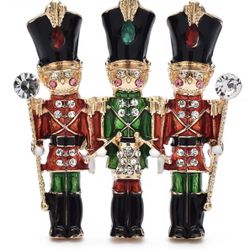 Gold  Black Red Crystal Nutcracker Soldier Brooch Lapel Pin 🎁 GIFT