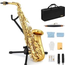  Eastar AS-? Student Alto Saxophone E Flat Gold Lacquer Alto Beginner Sax Full Kit With Carrying Sax Case Mouthpiece Straps Reeds Stand  Unused Origin