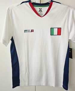 Italy Soccer / Futbol ⚽ Jersey Size M White Tricolor V-Neck Short Sleeve NWT