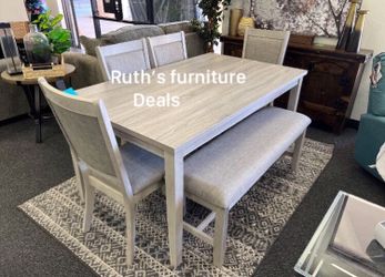 6-pc dining table set light gray