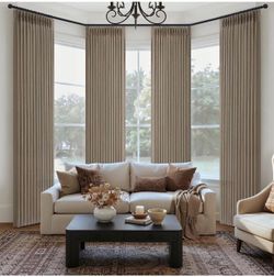Brand New 96”Long Pinch Pleated Dark Linen Curtains