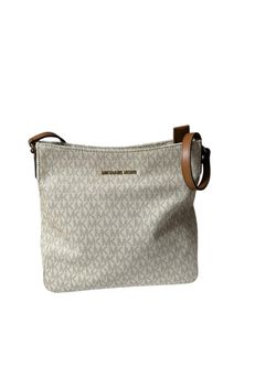 Michael Kors Jet Set Crossbody MK Logo Canvas Tan Leather Zip w/ Dust Bag