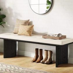 HL0387 Solid Wood Bench with Removable Cushion, 55-Inch Modern Shoe Bench for Entryway, Dining Room, Living Room, End of Bed