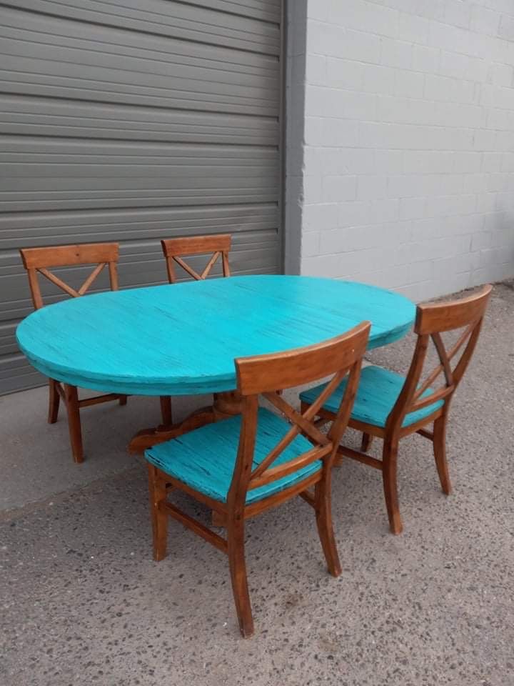 Pottery Barn Rustic Distressed Turquoise 5 Piece Dining Set