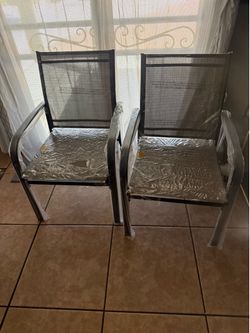 2-piece set of outdoor Metal Plus Waterproof Fabric Gray Dining Chairs for outdoor garden lawn patio pool