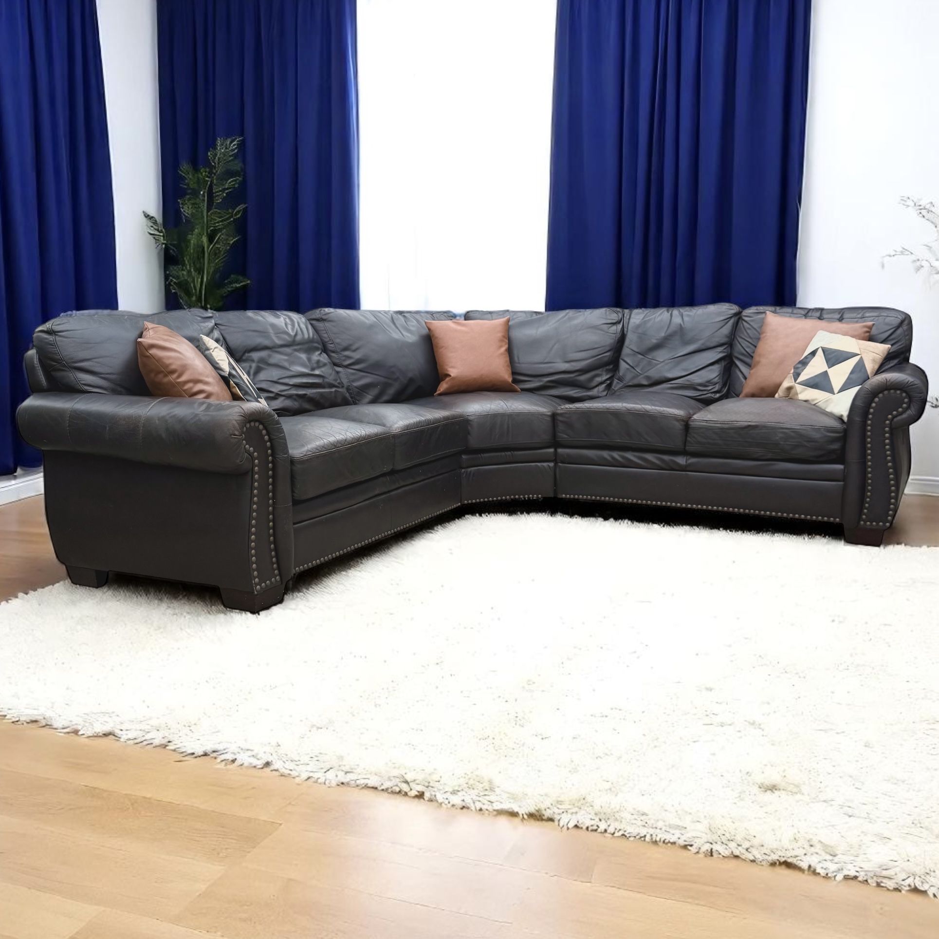 Abbyson Living Leather Adeline 3pc Sectional Sofa with Matching Ottoman